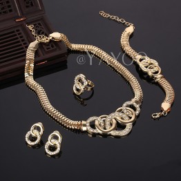 AYAYOO Jewelry Sets For Women African Beads Gold Plated Wedding Necklace Bracelet Imitation Crystal Earrings Rings Accessories