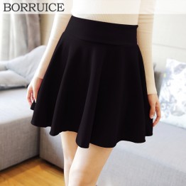 BORRUICE Sexy Women Skirt Fashion Fall Winter Skirts Plus Size XL High Waist Pleated Skirt Black Skater Skirt For Women