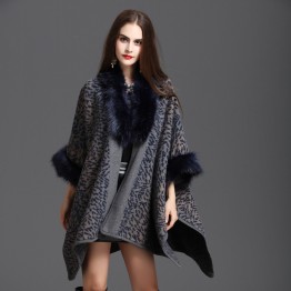Big Long Vogue Women Sexy Leopard Fur Coat Cloak Shawl Cashmere Faux Fox Fur Cardigan Jacket Parka 2016 Winter New Collections