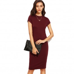 COLROVE Summer Office New Arrival Women's Bodycon Dresses Sexy Short Sleeve Crew Necl Work Knee Length Dress