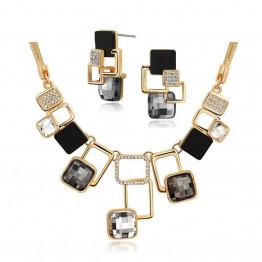 Fine Jewelry sets New Fashion 18K Gold Filled Rhinestone Crystal Acrylic Geometric Necklace Earring Jewellery Set For Women