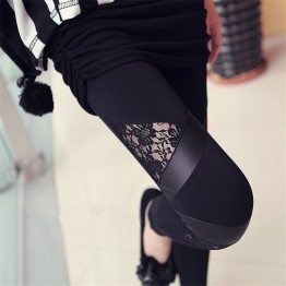 Hot Charming Warm Cheap Lace Leggings Skinny Stretch Pants for Autumn Winter Triangular Lace PU Leather Leggings BZ851965
