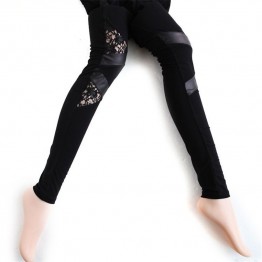 Hot Charming Warm Cheap Lace Leggings Skinny Stretch Pants for Autumn Winter Triangular Lace PU Leather Leggings BZ851965