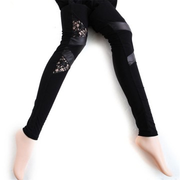 Hot Charming Warm Cheap Lace Leggings Skinny Stretch Pants for Autumn Winter Triangular Lace PU Leather Leggings BZ85196532388049932