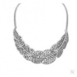 Hot Collier Femme Women Statement Collar Chain Zinc Alloy Pendant Necklace jewelry Wholesale Silver Leaves Choker Colar Women