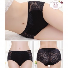 Hot! Women's Perspective Sexy Full Transparent Mid Waist Lace Seamless Breathable Triangle Plus Size Briefs