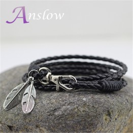 LOW0172LB Fashion Jewelry PU Leather Charm Friendship Bracelets & Bangles Feather Accessories Wedding Men Jewelry Free Shipping