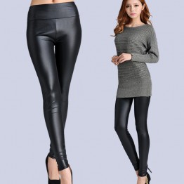 New Faux Leather Leggings Sexy Fashion High-waist Stretch Material Pencil Women Leggings Sexy Leggings Women  Free Size