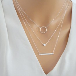 Silver Layered Necklace Set  Silver Bar Necklace Jewelry For Women Charm Necklace  XL045