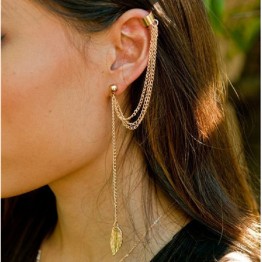 Sunshine Fashion Jewelry Leaf Tassels Earrings Three-Wire Long Dangle Ear Clip Silver Gold Charm Stud Earrings For Women Gifts