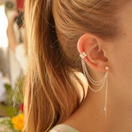 Sunshine Fashion Jewelry Leaf Tassels Earrings Three-Wire Long Dangle Ear Clip Silver Gold Charm Stud Earrings For Women Gifts