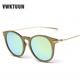 VWKTUUN Sunglasses Women Colorful Shades Vintage Sun Glasses Female Mirror oculos Brand Desgin Trendy Sunglass Woodgrain Frame