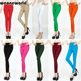 WEONEWORLD 2016 Sexy Women Pants Flat Solid Stretch Pencil Tights Skinny Pants Full Length Women Casual Trousers FreeShip