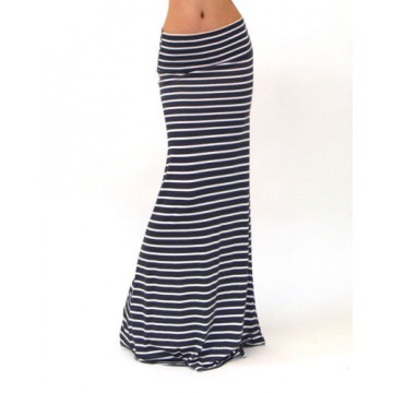 Women ASYMMETRIC High Waist Striped Fold Over Stretch Long Maxi Skirt Plus Size32408205054