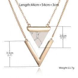 Women Gold Plated Punk Necklaces From India Hot Geometric Triangle Faux Marble Stone Pendant Necklace Vintage Jewelry