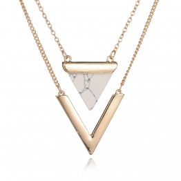 Women Gold Plated Punk Necklaces From India Hot Geometric Triangle Faux Marble Stone Pendant Necklace Vintage Jewelry