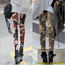 Womens Graffiti Style Slim Camouflage Stretch Trousers Army Tights Pants free shipping&DropShipping k085