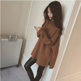 [soonyour] 2016 autumn and winter new Korean women loose fashion plus size bat long sleeve high-necked knit Sweatshirts M0964
