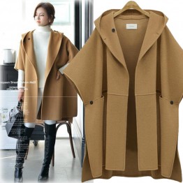 [soonyour] European Station 2016 winter new hooded bat sleeve cape woolen jacket plus size ladies loose woolen coat AS19054XXL